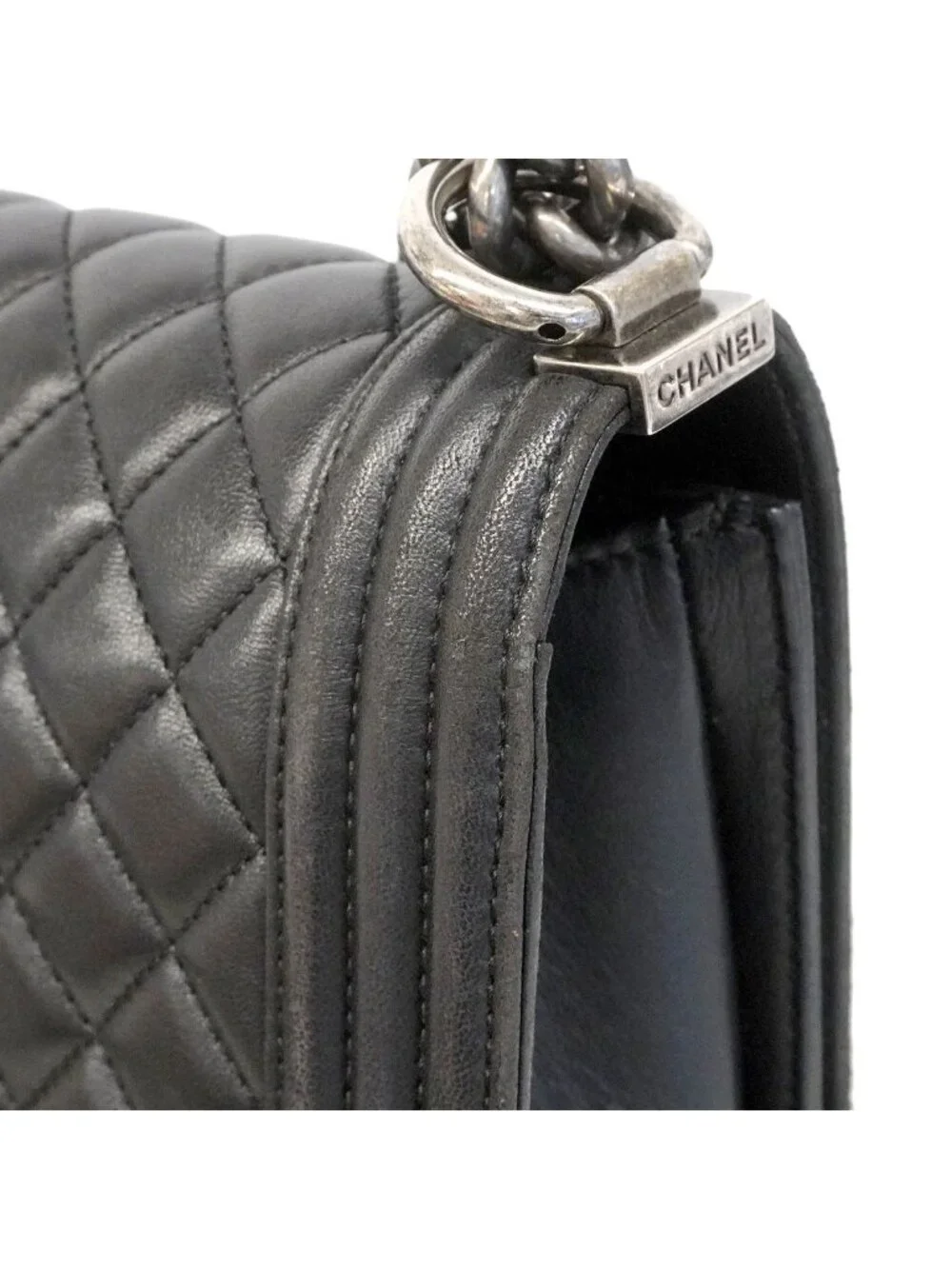 Chanel Shoulder Bag Boy Lambskin Black Silver